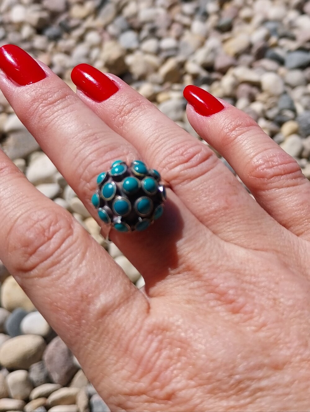 Taxco Sterling Silver Turquoise Cluster Dome Ring